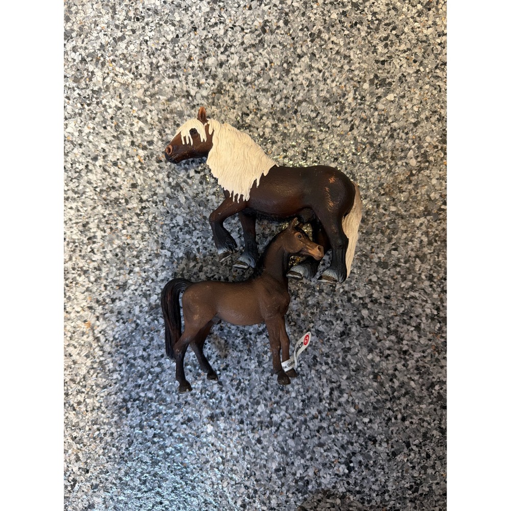Schleich Horse Lot Shire Mare 2009 and Stallion 2007 Brown White Figurines